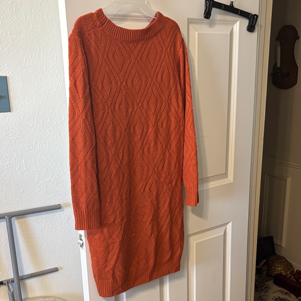 Orange Cable Knit Sweater Dress - Women's